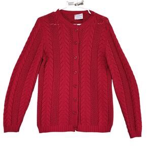 Vintage British Vogue Wintuk Red Cardigan Sweater, Acrylic Made in USA Women's S